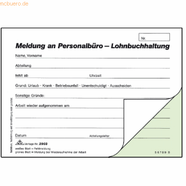 4002871290302 - Fehlmeldung an Lohnbüro A6 quer selbstdurchschreibend 2x40 Blatt