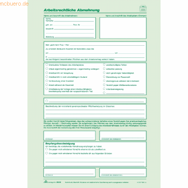 4002871292801 - 25 x Arbeitsrechliche Abmahnung selbstdurchschreibend A4 3 Blatt