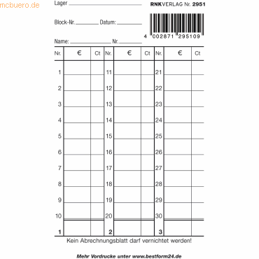 4002871295109 - 10 x Kassenzettelaufrechnungsblock 85x148mm 50 Blatt