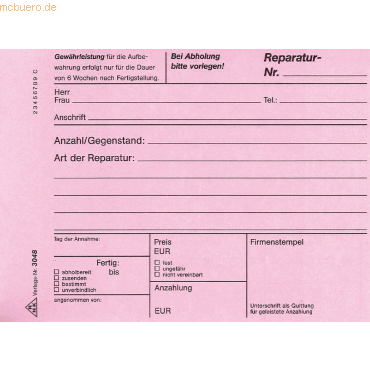 4002871304801 - Reparaturscheinblock 3048 A6-quer selbstdurchschreibend 3x 40 Blatt 4002871304801 RNK