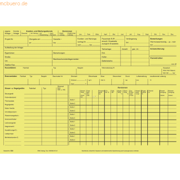 4002871032407 - 100 x Kundendienstkarte für Ölfeuerungsanlagen A4 quer gelb