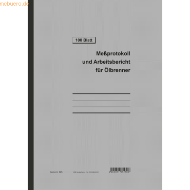 4002871032506 - Messprotokoll und Arbeitsbericht für Ölbrenner A4 Block 100 Blatt