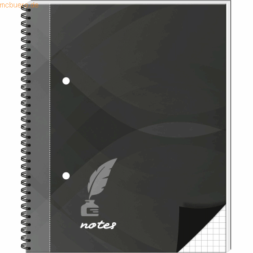 4 x RNK Spiral-Notizbuch A5 -notes carbon black- kariert 96 Blatt
