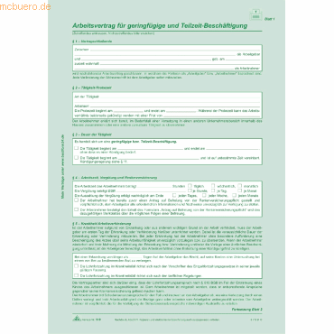 4002871051804 - 10 x Arbeitsvertrag für geringfügig und Teilzeit-Beschäftigte selb