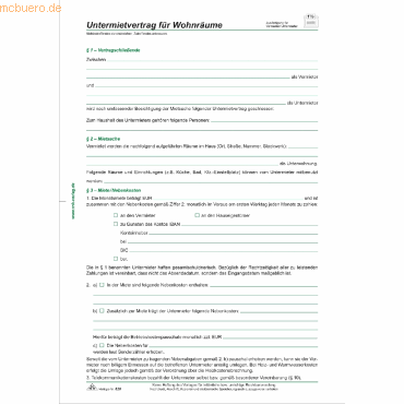 4002871052009 - 50 x Untermietvertrag für Wohnräume 4 Seiten A4 + Wohnungsgeberbes