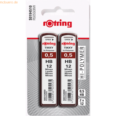 4006856015416 - rOtring Hochpolymer-Ersatzminen für Druckbleistifte | 5 mm | HB | 2 x 12 Minen