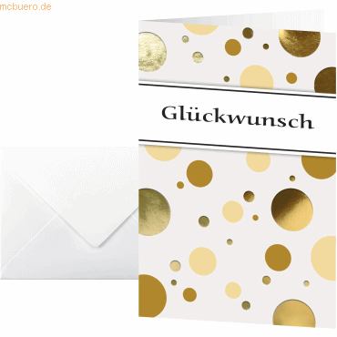 4004360810213 - Grußkarte „Golden Bubble“ Format B6 115 x 170 mm mit weißen & gummierten Umschlägen FSC®-Glanzkarton mit Goldprägung 10 Stück