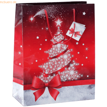 4004360858543 - Geschenktasche Weihnachten Glitzernder Baum Rot weiß 26 x 33 x 12 cm