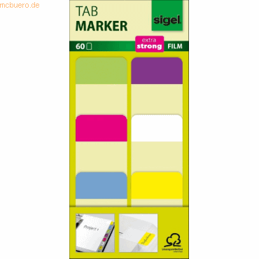 Sigel Tab Marker extra strong 25x38mm farbig sortiert 60 Stück