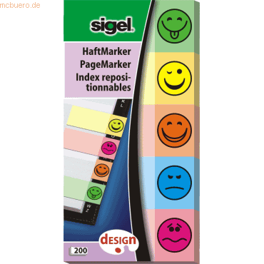 Sigel Haftmarker Design -Smile- 50x100mm 80g/qm 5 Smile-Motive im Pock