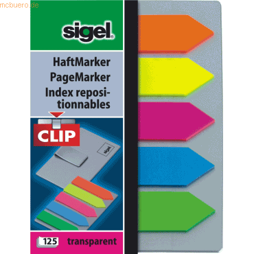 Sigel Haftmarker Film mit Clip 52x82 77g/qm Pfeil 5 Farben auf Karte m