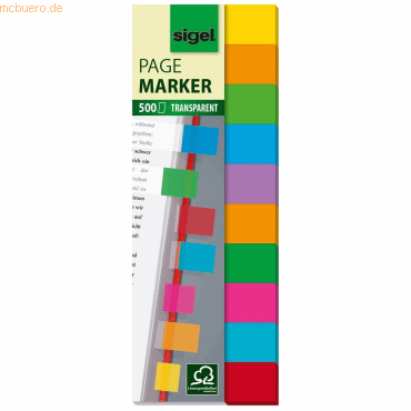 Sigel Haftmarker Folie Multicolor 44x125mm 10-farbig 500 Blatt