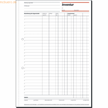 Sigel Formularbuch Inventurbuch A4hoch weiß VE=50 Blatt