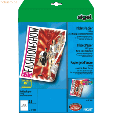 Sigel InkJet-Papier A4 200g/qm 25 Blatt 2seitig spezialbeschichtet