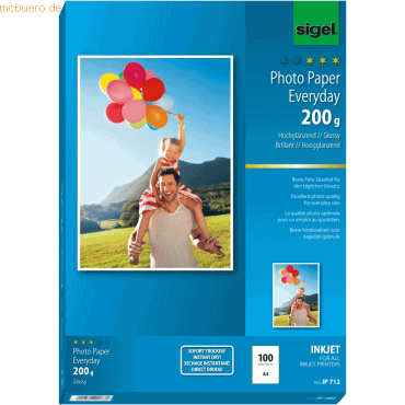 4004360998904 - Fotopapier Everyday IP 712 A4 für Inkjet 200g weiß hochglänzend einseitig bedruckbar 4004360998904 100 Blatt