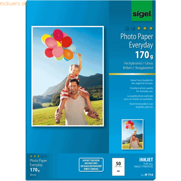 Sigel Fotopapier Everyday plus A4 hochglänzend 170g 50 Blatt