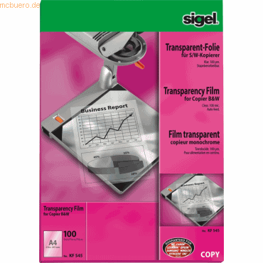 Sigel S/W-Kopier-Folie transparent A4 100qm klar stapelverarbeitbar VE