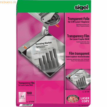 Sigel S/W-Laser/-Kopier-Folie transparent A4 100qm klar beschichtet st