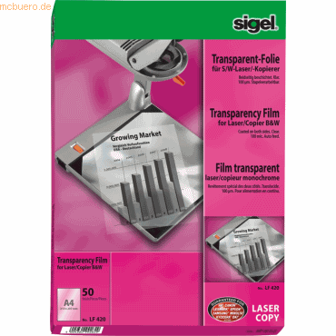 Sigel S/W-Laser/-Kopier-Folie transparent A4 100qm klar beschichtet st