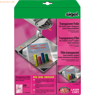 Sigel Farb-Laser/-Kopier-Folie A4 125my transparent stapelverarbeitbar