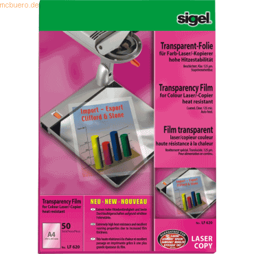 Sigel Farb-Laser/-Kopier-Folie transparent A4 125qm stapelverarbeitbar