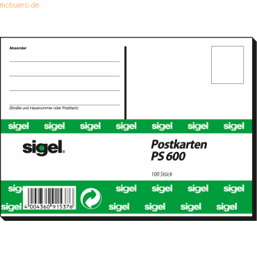 Sigel Postkarten A6 quer VE=100 Stück