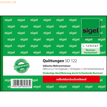 4004360828232 - Quittungsformulare DIN A6 Quer 2x50 Blatt Selbstdurchschreibend Mit Sicherheitsdruck