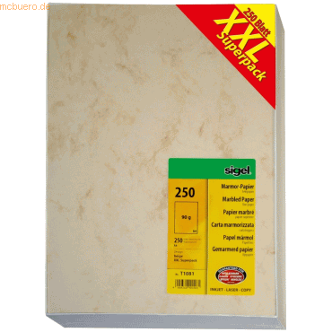 Sigel Designpapier Marmor A4 90g/qm VE=250 Blatt beige
