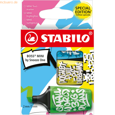 4006381592215 - Textmarker STABILO BOSS MINI by Snooze One 07 03-61 Etui farbig sortiert 2-5mm Keilspitze 4006381592215 Stabilo