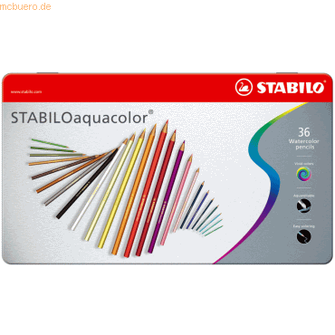 Stabilo Aquarell-Buntstift Stabiloaquacolor Metalletui mit 36 Stiften
