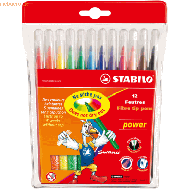Stabilo Fasermaler power Kunststoffetui mit 12 Stiften