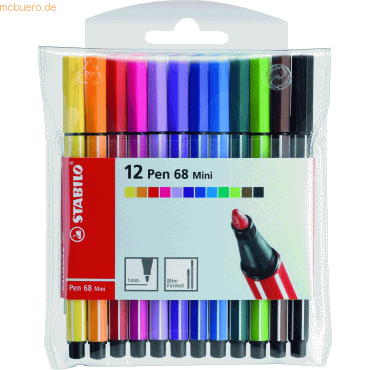 10 x Stabilo Fasermaler Pen 68 Mini Kunststoffetui mit 12 Stiften