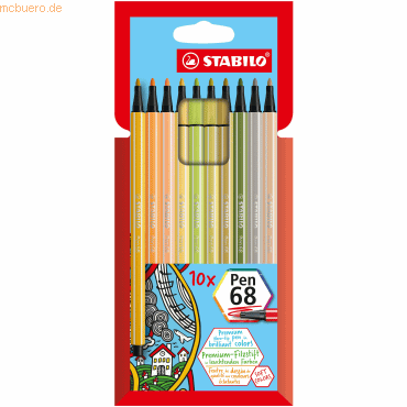 10 x Stabilo Fasermaler Pen 68 Kartonetui mit 10 Farben