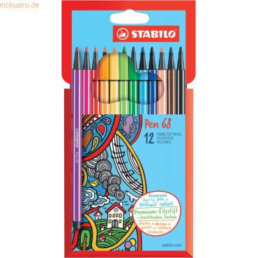 6 x Stabilo Fasermaler Pen 68 Kartonetui 12 Farben