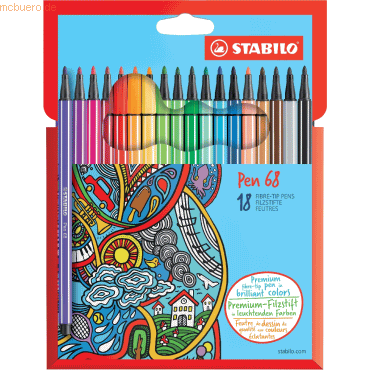 6 x Stabilo Premium-Filzstift Pen 68 Kartonetui VE=18 Farben