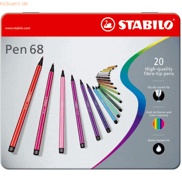 5 x Stabilo Fasermaler Pen 68 Metalletui mit 20 Stiften