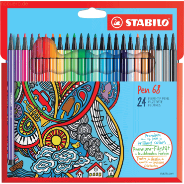 6 x Stabilo Premium-Filzstift Pen 68 Kartonetui VE=24 Farben