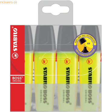 5 x Stabilo Textmarker Boss Original gelb Etui mit 4 Stiften