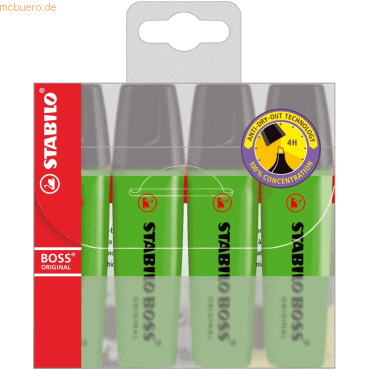 4006381104401 - 5 x Textmarker Boss Original grün Etui mit 4 Stiften