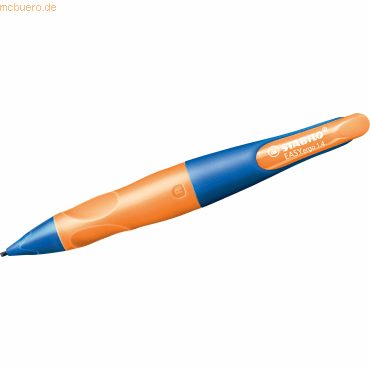 4006381573757 - Ergonomischer Druck-Bleistift für Rechtshänder - EASYergo 14 in ultramarinblau neonorange - Einzelstift - inklusive 3 dünner Mi