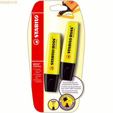 4006381104227 - 10 x Textmarker Boss Original gelb Blisterkarte VE=2 Stück