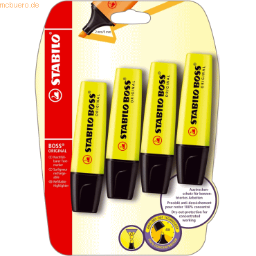 4006381148924 - 25 x Textmarker Boss Original gelb Blisterkarte VE=4 Stück 4006381148924 - 25 x Textmarker Boss Original gelb Blisterkarte VE=4 Stück