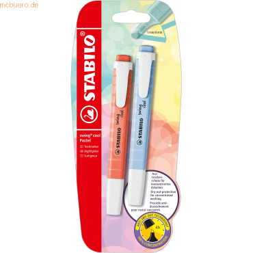 10 x Stabilo Textmarker swing cool Pastel Korallrot / Wolkenblau