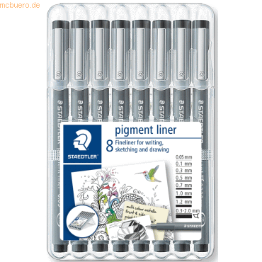 4007817309247 - STAEDTLER Pigmentliner schwarz 8er Etui lange Metallspitze ideal für Lineale und Schablonen - 1 Stück (308 SB8)