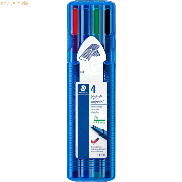 4007817438626 - STAEDTLER Kugelschreiber triplus ball 437 XB 4er Etui ergonomischer Dreikantschaft Strichstärke XB - 1 Stück (437 XBSB4)