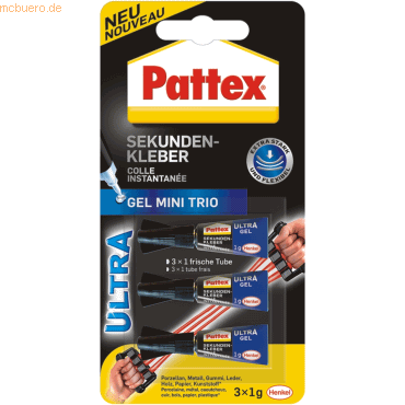 Pattex Sekundenkleber Ultra Gel Mini Trio lösungsmittelfrei 3x 1g