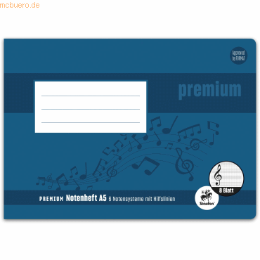 4006050175138 - 25 x Notenheft Premium A5 quer 8 Blatt Lineatur 6