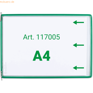 Tarifold Sichttafel A4 quer grün 10 Stück seitl. offen mit 5 Aufsteckr