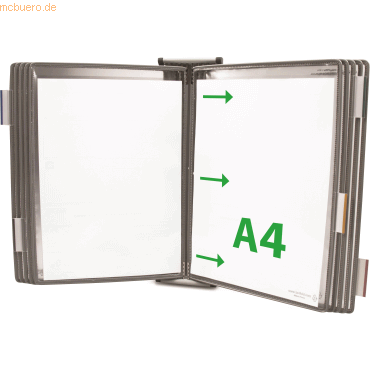 Tarifold Wandsichttafelsystem A4 grau Metall seitl. offen mit 10 Sicht