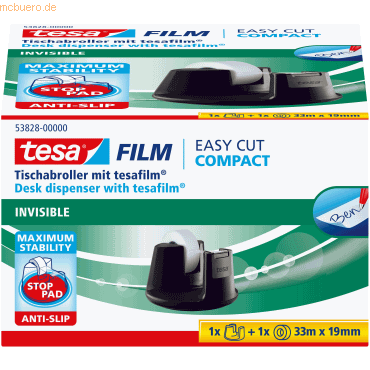 8 x Tesa Tischabroller Easy Cut compact schwarz + 1 Rolle 33mx19mm mat